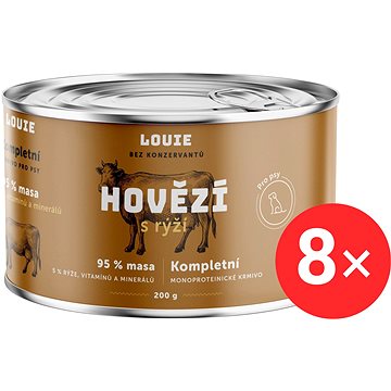 

LOUIE Kompletní monoproteinové krmivo hovězí (95%) s rýží (5%) 8 × 200 g