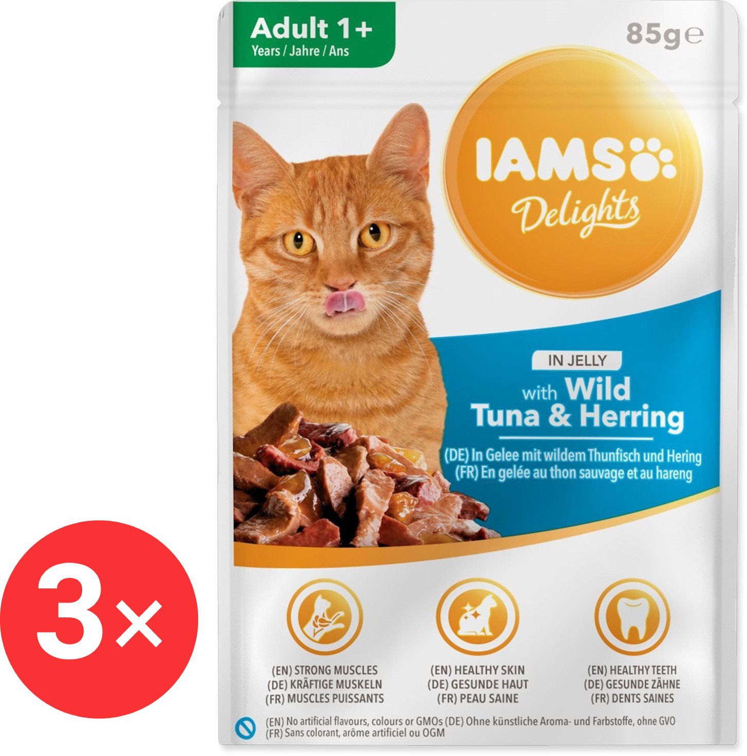 

IAMS Delights pro dospělé kočky - s tuňákem a sleděm v želé 3 × 85 g