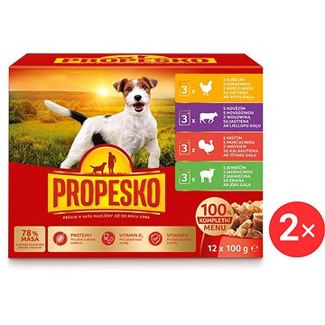 

Propesko kapsičky pro psy s kuřecím, hovězím, krůtím a jehněčím 2 balení 12 × 100 g