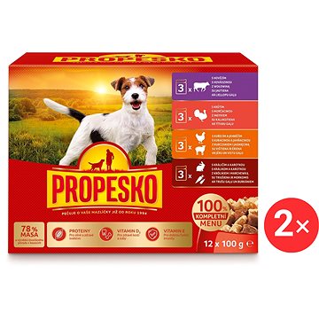 

Propesko kapsičky pro psy s kuřecím, jehněčím, hovězím a králičím s karotkou 2 balení 12 × 100g