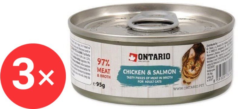 

Ontario Konzerva kuřecí kousky s lososem 3 × 95 g