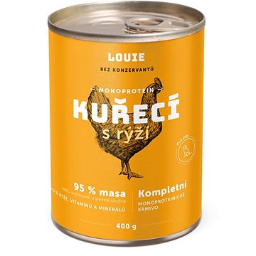

LOUIE Kompletní krmivo kuřecí (95 %) s rýží (5 %) 400 g