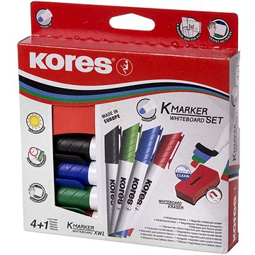 

KORES K-MARKER na bílé tabule a flipcharty, set 4 barev + magnetická houbička