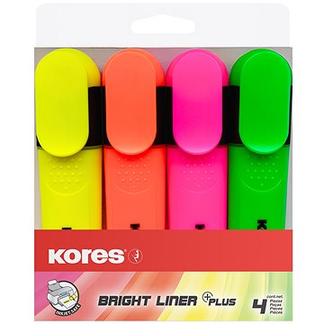 

KORES BRIGHT LINER PLUS sada 4 barev (žlutá, růžová, oranžová, zelená)