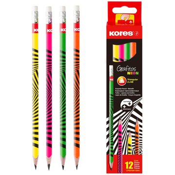 

KORES Grafitos Neon, trojhranná HB, s bílou pryží - balení 12 ks