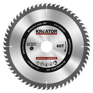 

KREATOR Pilový kotouč na dřevo 216mm, 60T KRT020424