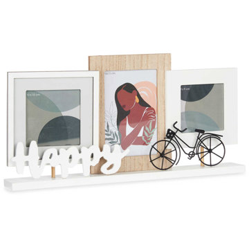 

Giftdecor Stojací fotorámeček na 3 fotografie, dekorační nápis Happy a jízdní kolo