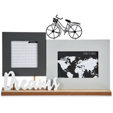 

Giftdecor Stojací fotorámeček na 2 fotografie, dekorační nápis Dreams a jízdní kolo