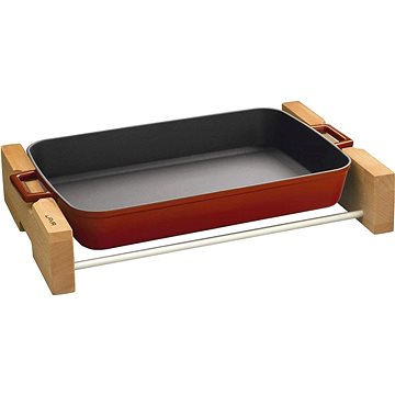 

Lava Metal Litinový pekáč s dřevěným podstavcem červený