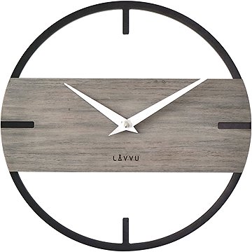 

LAVVU Loft Stylové dřevěné hodiny v industriálním vzhledu se stříbrnými ručičkami