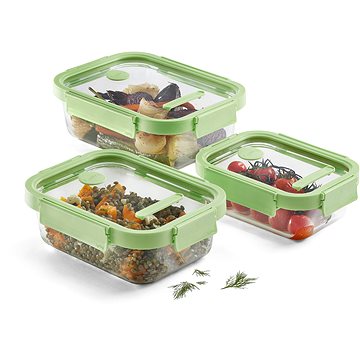 

Lékué Sada skleněných obdélníkových dóz na potraviny Rectangular Glass Set, zelená