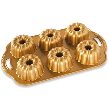 

NORDIC WARE Kovový plát s šesti malými bábovkami ANNIVERSARY zlatý