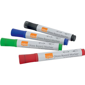 

NOBO Glass Whiteboard Markers, mix barev - balení 4 ks