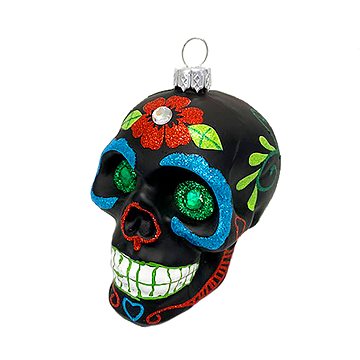 

LAALU Vánoční ozdoby - lebka s barevnými ornamenty, černá, 9 cm