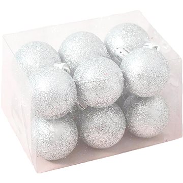 

LAALU Vánoční ozdoby - koule, stříbrné s glitry, průměr 4 cm, 12 ks