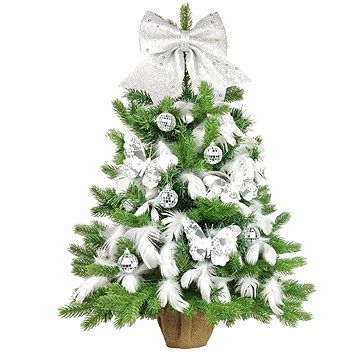 

LAALU Vánoční stromek zdobený s LED osvětlením - STŘÍBRNÉ ŠTĚSTÍ, 21 ks ozdob, 60 cm