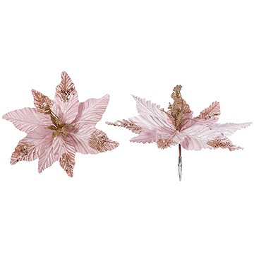 

LAALU Vánoční dekorace - květina s klipem, champagne/růžová s flitry, 30 cm