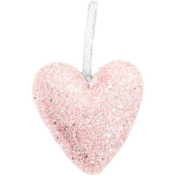 

LAALU Vánoční ozdoby - srdce z koženky, růžové s glitry, 12,5 cm