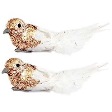 

LAALU Vánoční ozdoby - ptáček na klipu, champagne s glitery, 13 cm, 2 ks