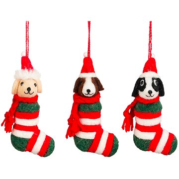 

LAALU Vánoční ozdoby - psi v santově ponožce, 13 cm, 3 ks