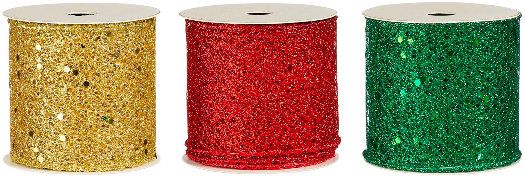 LAALU Sada 3 stuh: Stuhy s glittery zlatá, červená, zelená 6,5 cm x 270 cm