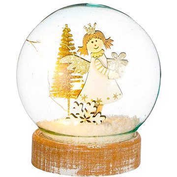

LAALU Vánoční dekorace - sněhová koule andělíček s dárečkem, 11 cm