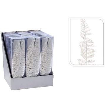 

LAALU Sada 3 ks dekorací: Větvička bílá s glitry kapradí 3,2 x 7,5 cm