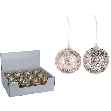 

LAALU Vánoční ozdoby - champagne s glitery, průměr 8 cm, 12 ks
