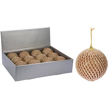 

LAALU Vánoční ozdoby - koule se síťovinou, champagne, průměr 10 cm, 12 ks