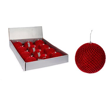 

LAALU Vánoční ozdoby - koule se síťovinou, červené, průměr 10 cm, 12 ks