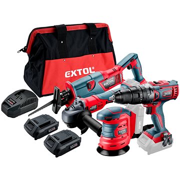 

EXTOL PREMIUM sada aku nářadí SHARE20V v tašce, 7ks - vrtačka, úhlová bruska, ocaska, excentrická br