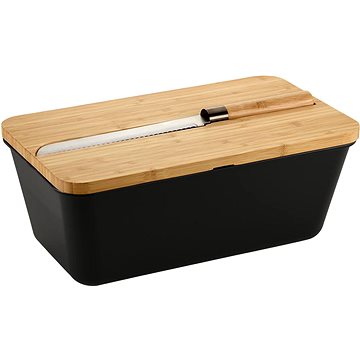 

KESPER Chlebník s nožem a prkénkem plast, bambus, černý 35 × 20 × 16 cm
