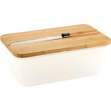 

KESPER Chlebník s nožem a prkénkem plast, bambus, bílý 35 × 20 × 16 cm