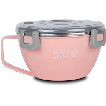 

Nava Greece kulatý nerezový obědový box "We Care", růžový 850 ml