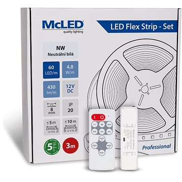 

McLED Set LED pásek 3 m s ovladačem, NW, 4,8 W/m