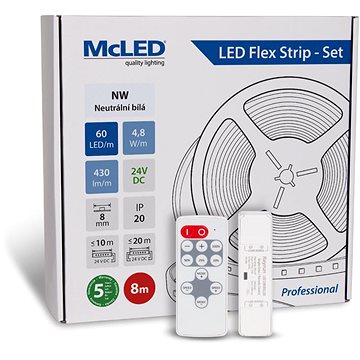 

McLED Set LED pásek 8 m s ovladačem, NW, 4,8 W/m