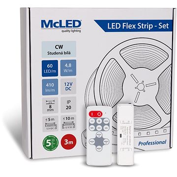 

McLED Set LED pásek 3 m s ovladačem, CW, 4,8 W/m