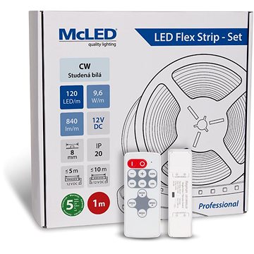 

McLED Set LED pásek 1 m s ovladačem, CW, 9,6 W/m