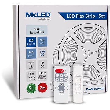 

McLED Set LED pásek 2 m s ovladačem, CW, 9,6 W/m