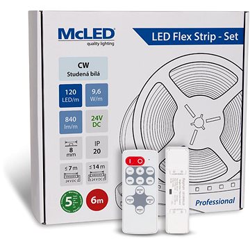 

McLED Set LED pásek 6 m s ovladačem, CW, 9,6 W/m