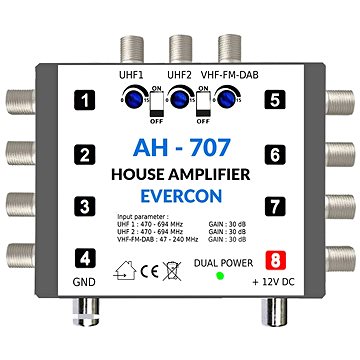 

Evercon AH-707 Domovní zesilovač 30 dB pro 4 - 8 TV