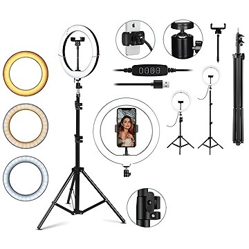 

MG Selfie Ring Fill kruhové LED světlo 10'' + statív 1.8m + bluetooth remote, černé