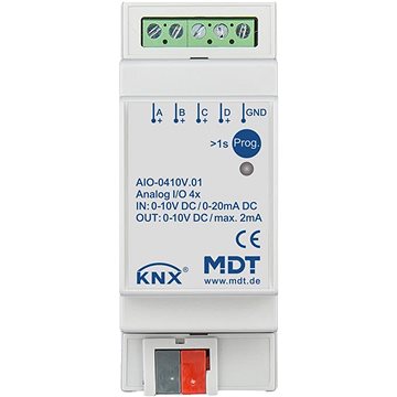 

MDT Technologies KNX spínací aktor 4násobný, přepínatelný vstup/výstup AIO-0410V.01