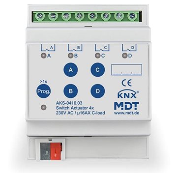 

MDT Technologies Spínací aktor AMI 4násobný, 4M, 16/20A, 230VAC, industrie, 200µF, měření