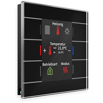 

MDT Technologies skleněný KNX ovladač s barevným displejem, černý, měření teploty
