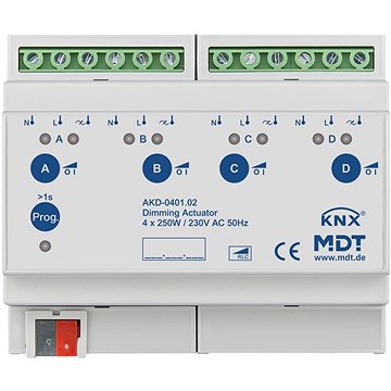 

MDT Technologies stmívací aktor 4násobný, 8M, 250W, 230VAC, měření proudu