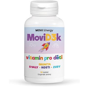MoviD3k - vitamin D3 pro děti, 800 I.U., 90 tablet na cucání s příchutí pomeranče - Vitamín D