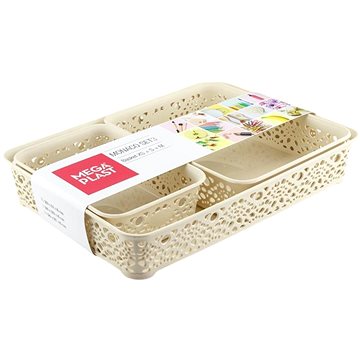 

Mega Plast, Set košíky MONAKO XS + S + M, 6,5 × 36 × 27 cm, krémový