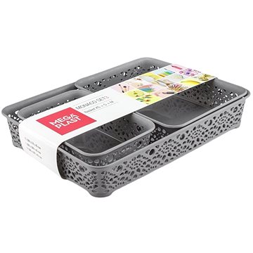 

Mega Plast, Set košíky MONAKO XS + S + M, 6,5 × 36 × 27 cm, šedá metalíza
