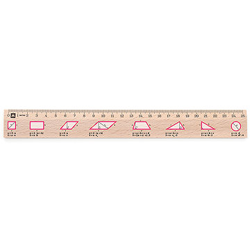 Metrie Didakt M07 dřevěné pravítko obvody základních těles 25 cm